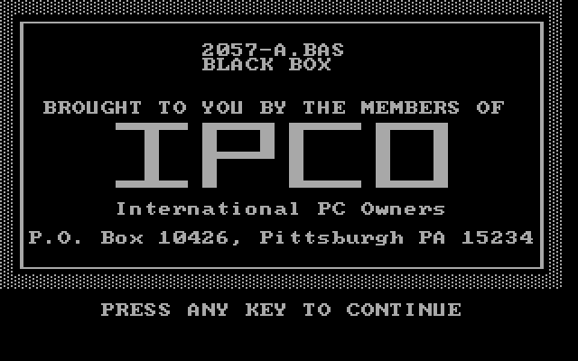 Title screen of Black Box (1982)