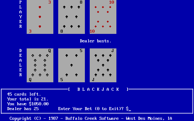Gameplay of Blackjack (1987)