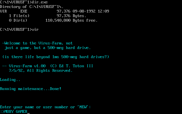 Title screen of Virus-Farm