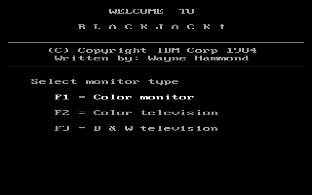 Title screen of Blackjack (1984)
