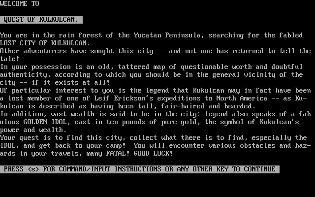 Title screen of Quest of Kukulcan