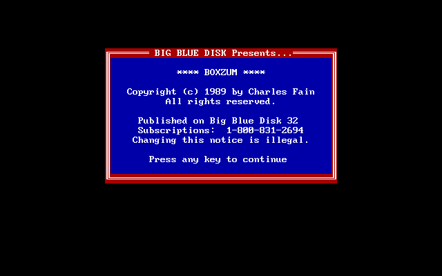 Title screen of Boxzum