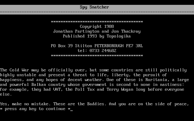Title screen of Spy Snatcher
