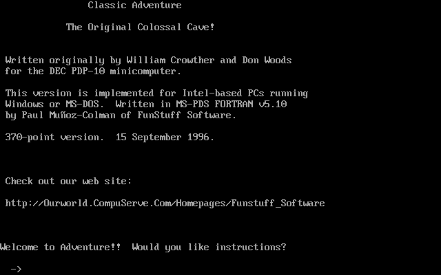 Title screen of Classic Adventure: The Original Colossal Cave!