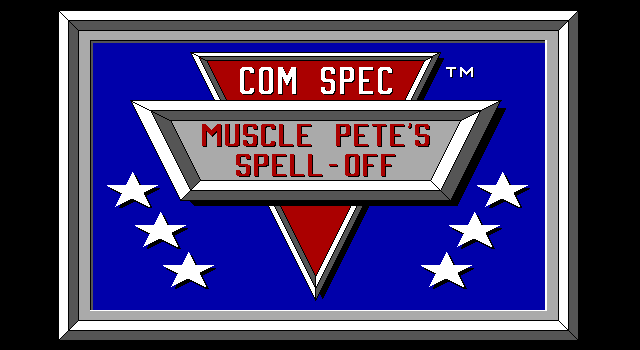 Title screen of Muscle Pete's Spell Off
