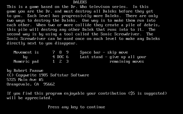 Title screen of Daleks