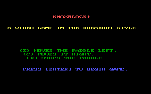 Title screen of Knoxblock