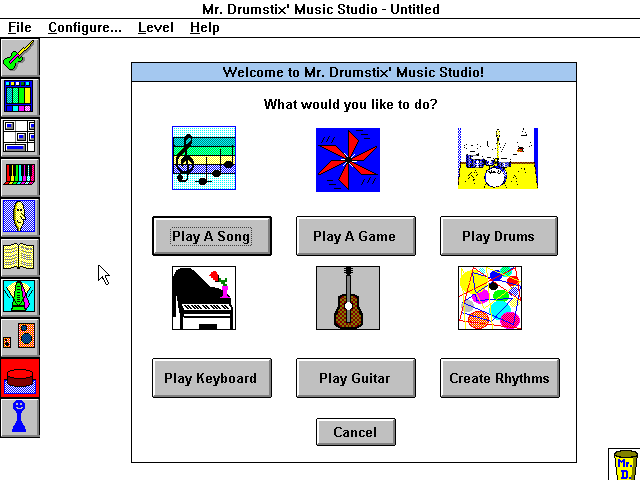 Title screen of Mr. Drumstix' Music Studio