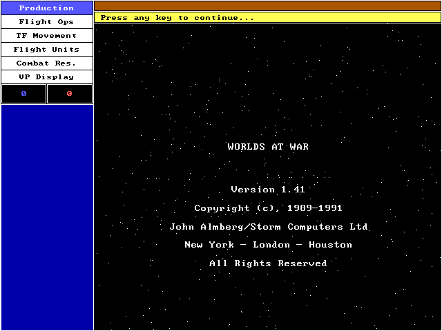Title screen of Worlds at War: Conflict in the Cosmos