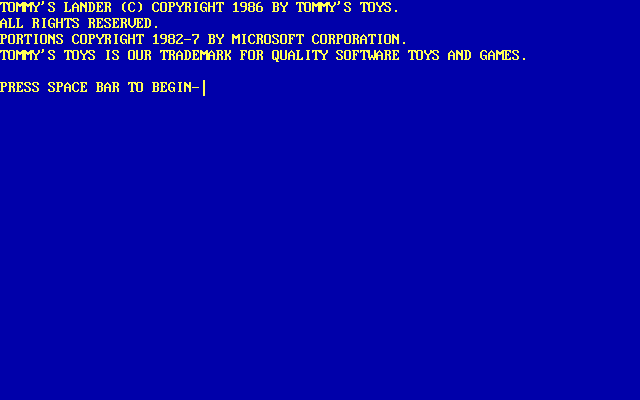 Title screen of Tommy's Lander