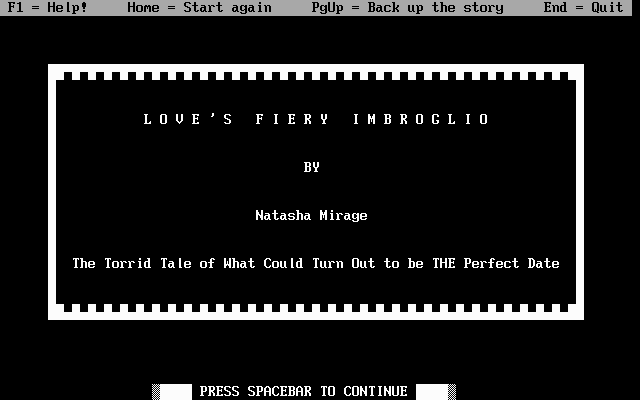 Title screen of Love's Fiery Imbroglio