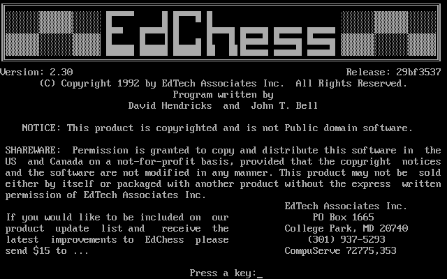 Title screen of Ed Chess