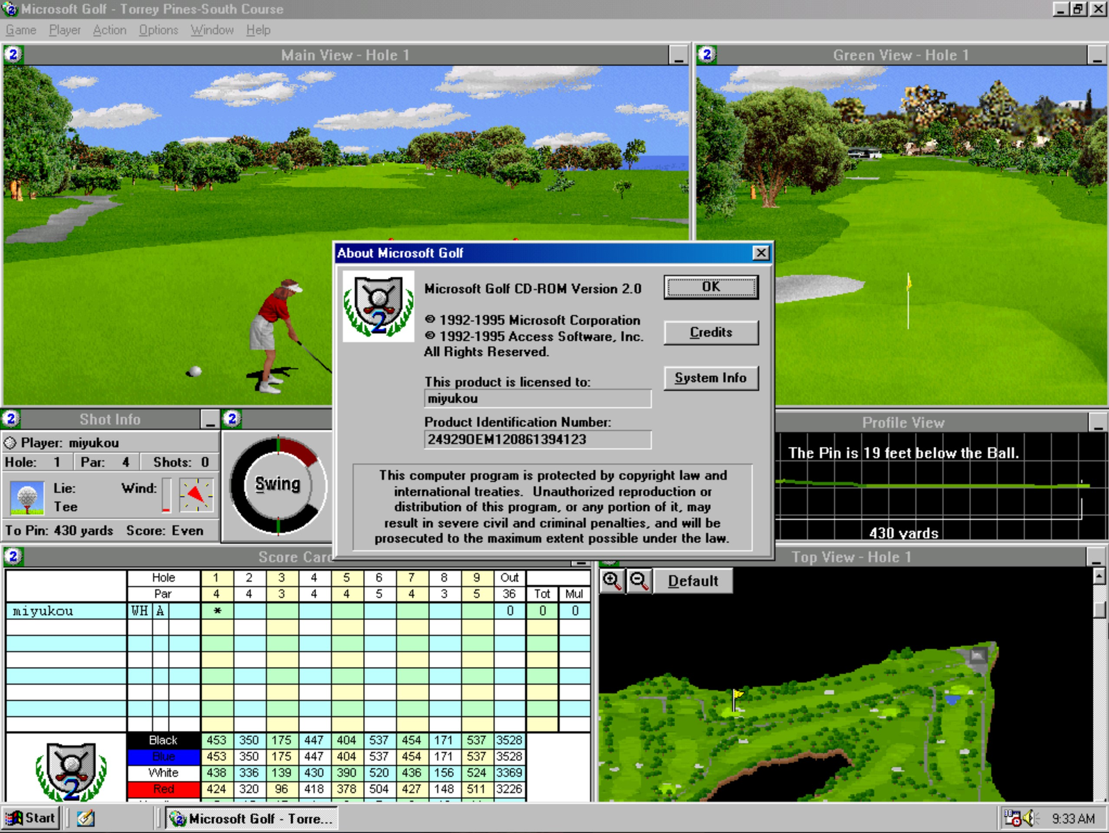 Title screen of Microsoft Golf 2.0