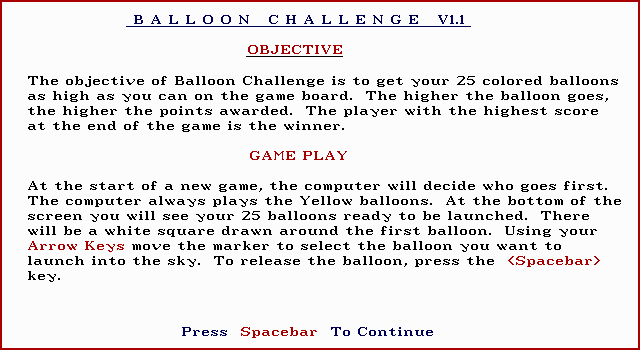 Title screen of Balloon Challenge
