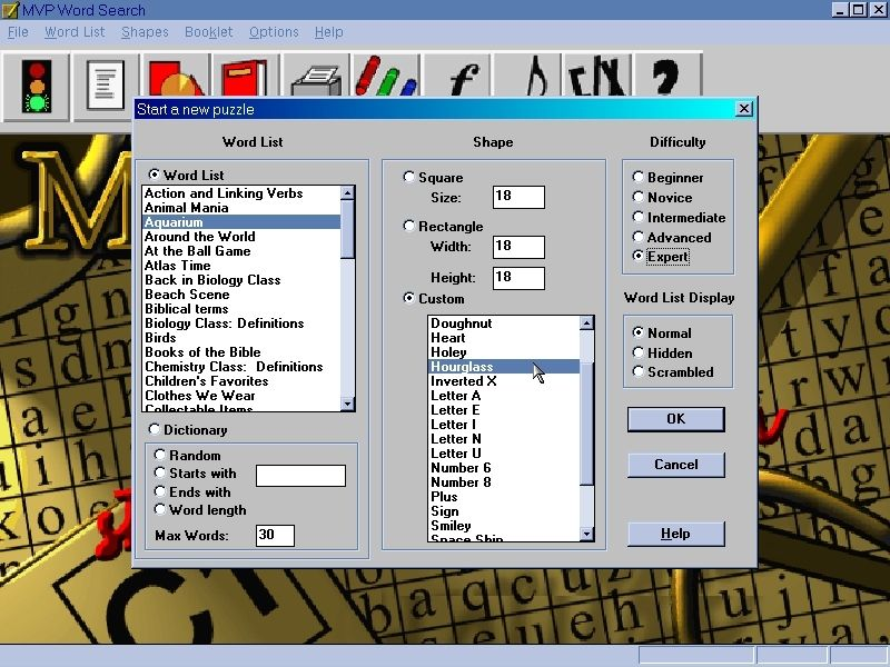 Gameplay of MVP Word Search for Windows