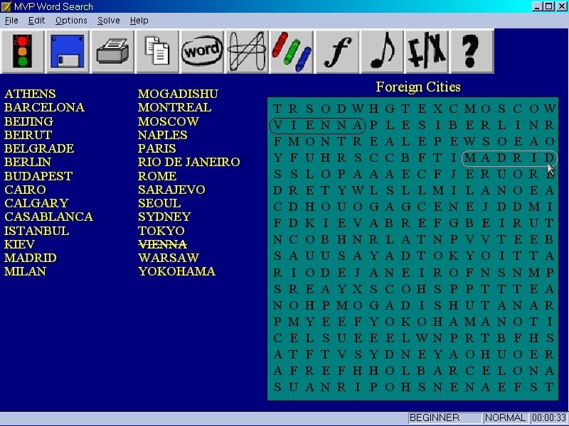 Gameplay of MVP Word Search for Windows