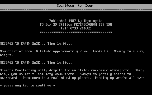 Title screen of Countdown to Doom