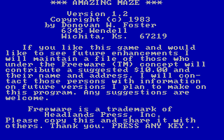 Title screen of Amazing Maze