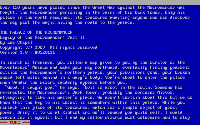Title screen of Legacy of the Necromancer: Part II: The Palace of the Necromancer