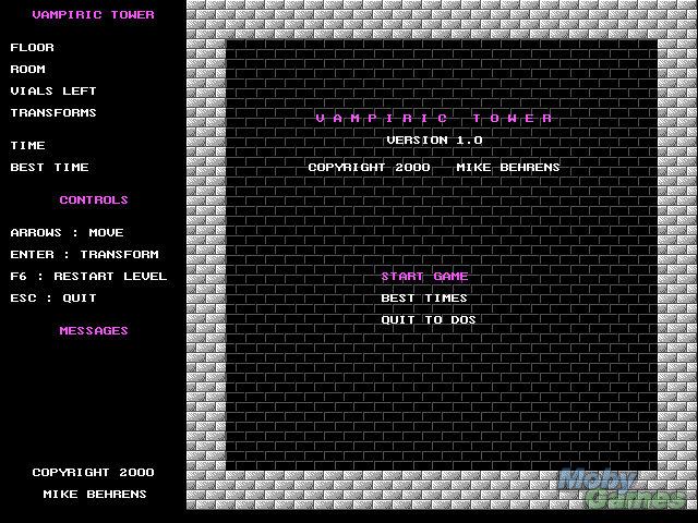 Title screen of Vampiric Tower