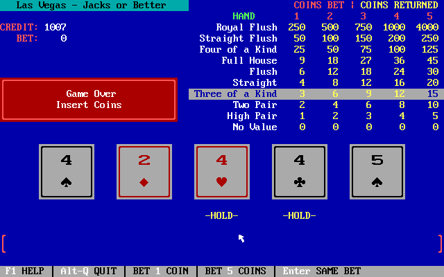 Gameplay of Masque Video Poker