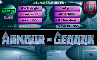 Title screen of Armour-Geddon