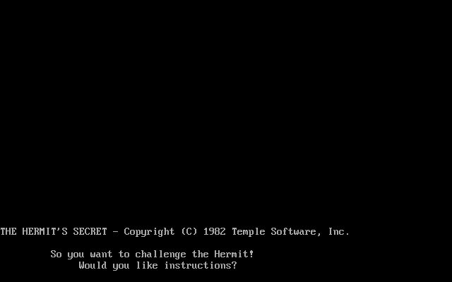 Title screen of The Hermit's Secret