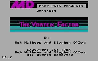 Title screen of The Vortex Factor