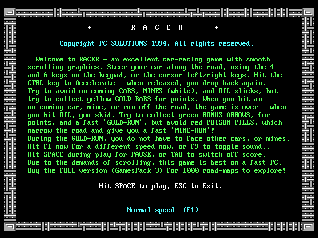 Title screen of Racer