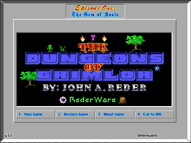 Title screen of The Dungeons of Grimlor