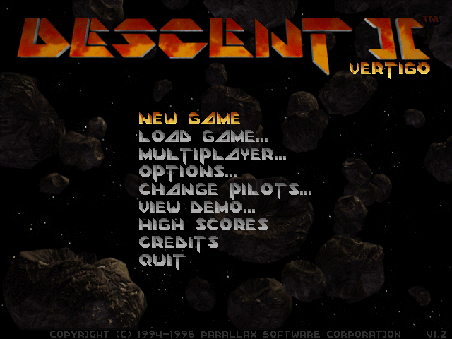 Title screen of Descent II + Vertigo Series