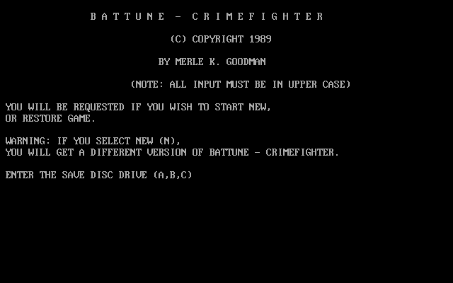 Title screen of Battune: Crimefighter