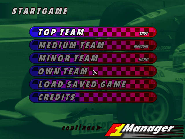 Title screen of F1 Manager