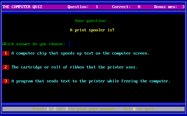 Gameplay of The Computer Quiz