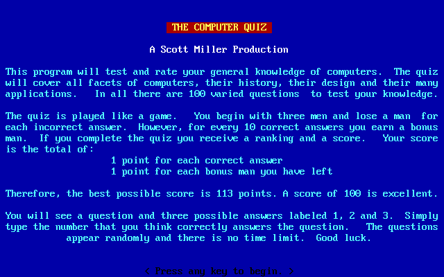 Title screen of The Computer Quiz