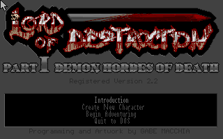 Title screen of Lord of Destruction: Part 1 - Demon Hordes of Death