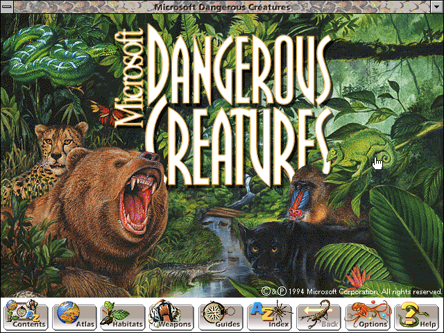 Title screen of Microsoft Dangerous Creatures