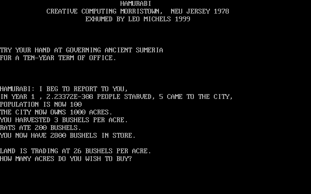 Title screen of Hamurabi