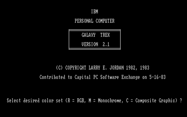 Title screen of Galaxy Trek