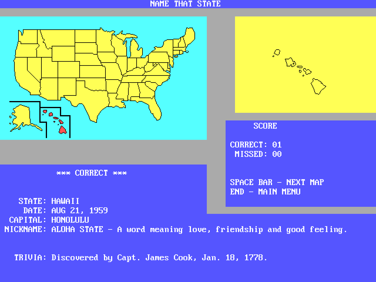 Gameplay of Name That State
