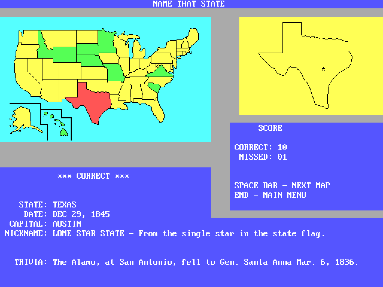 Gameplay of Name That State