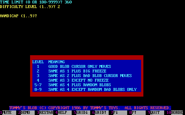 Title screen of Tommy's Blob