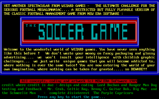 Title screen of The Soccer Game