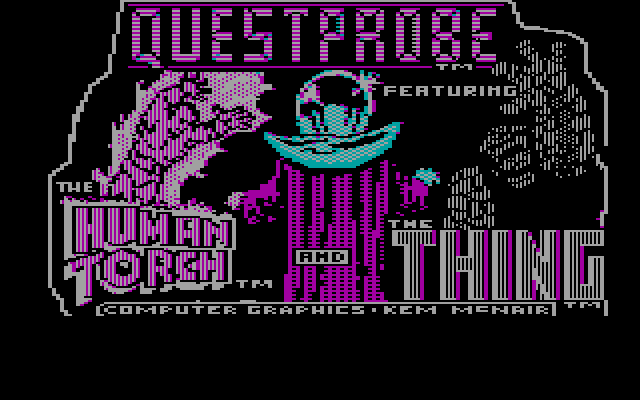 Title screen of Questprobe featuring Human Torch and the Thing