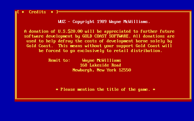Title screen of WUZ