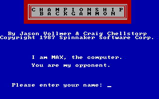 Title screen of Championship Backgammon