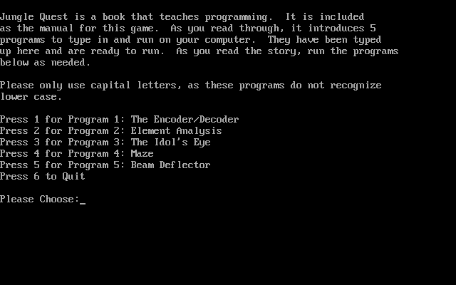 Title screen of Jungle Quest