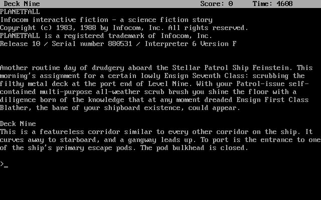 Title screen of Planetfall