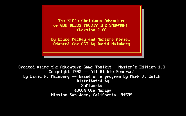 Title screen of The Elf's Christmas Adventure