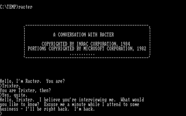 Title screen of Racter